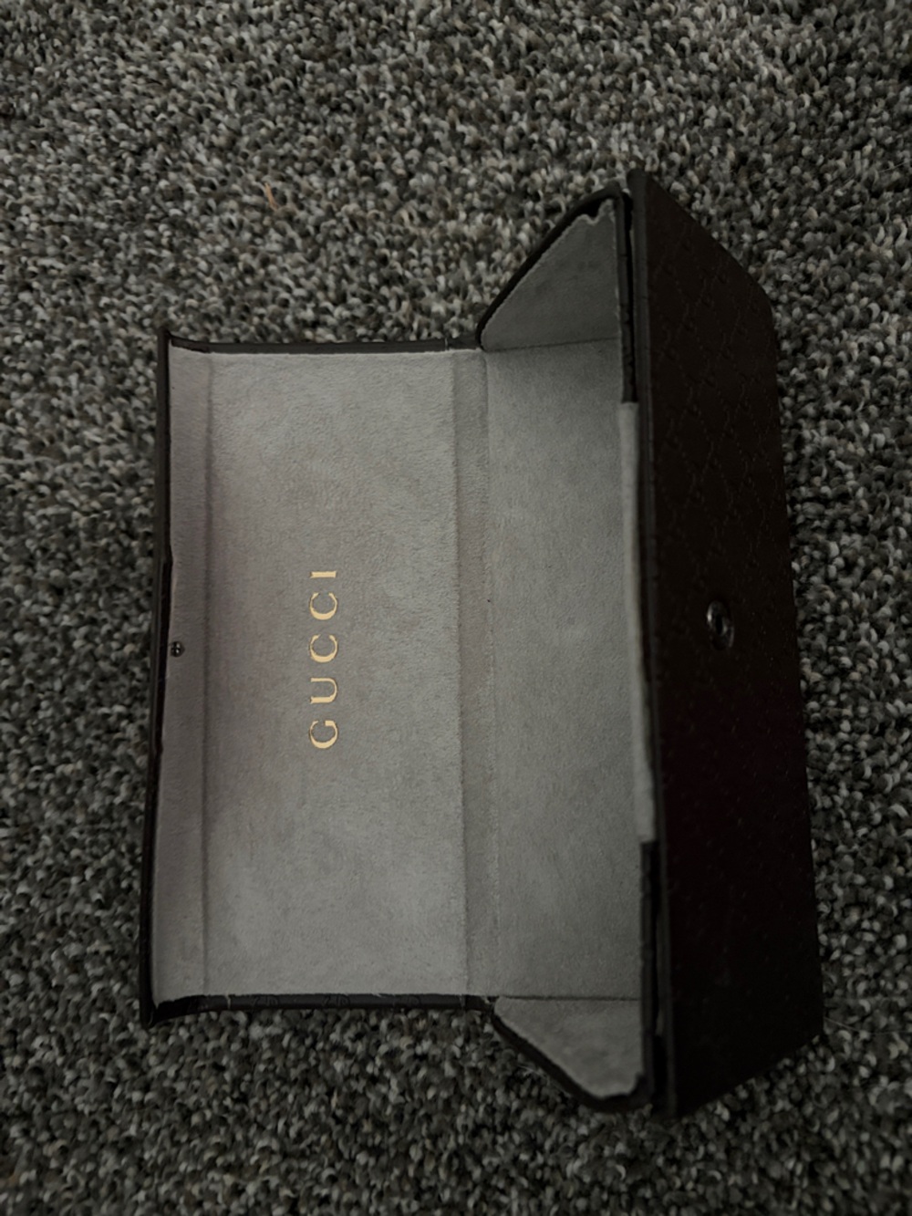 Gucci Brown Exterior Gray Interior Sunglasses Case with Gold Logo